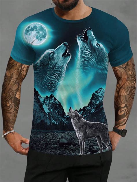 Hombres D Camiseta Con Estampado De Lobo