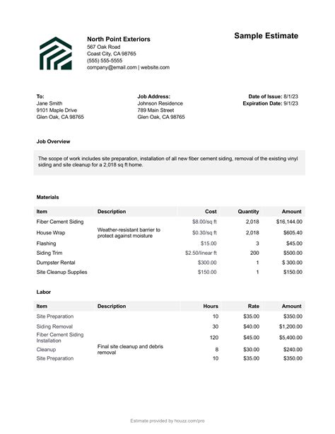 How To Estimate A Siding Job Siding Estimate Template Houzz Pro