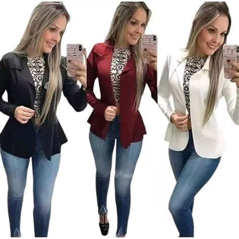 Blazer Feminino Em Neoprene Casaco Curto Varias Cores Babado