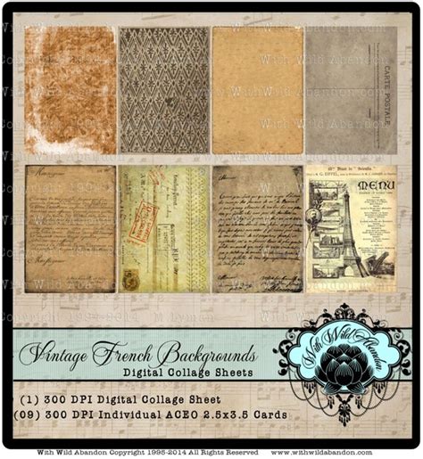 Vintage French Ephemera Backgrounds Digital Collage Sheet