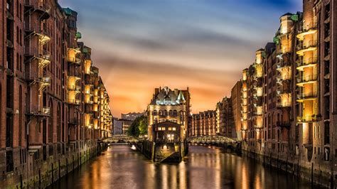 Stunning Hamburg At Twilight 4k Ultra Hd Wallpaper