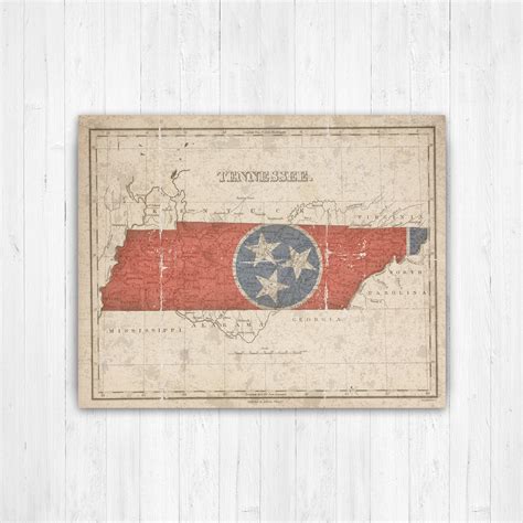 Tennessee Vintage State Flag Map Print Tennessee Hanging - Etsy