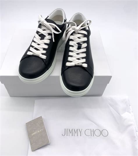 未使用 美品JIMMY CHOO ジミーチュウ Black カーフレザーSilver メタリックナッパレザーローカットスニーカー