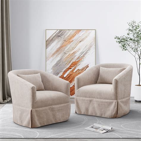 Ouyessir Set Of Swivel Barrel Chair Degree Upholstered Accent