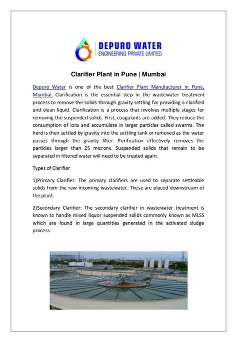 Clarifier Plant In Pune Mumbai PDF