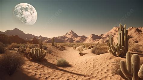 Psd Motiongraphic Desert Landscape Full Moon Background Desert Stock