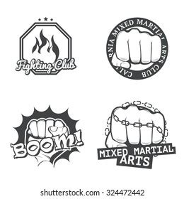 Vektor Stok Set Four Mma Labels Logos Badges Tanpa Royalti