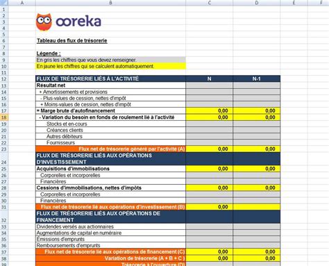 Feuille De Calcul Tableau Des Flux De Tr Sorerie Excel