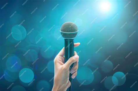 Premium Photo Hand Holding Microphone On Stage Speaker Conference