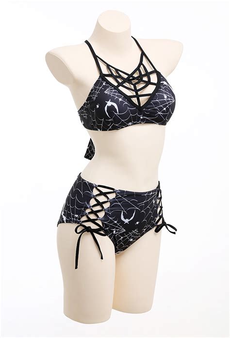 Gothic Stunning Swimsuit Series Woman Lace Up Two Pieces Bikini Set