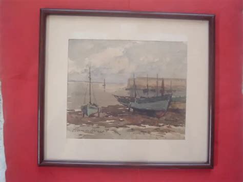 Tableau Marine Aquarelle Barque Voilier De C Houal Peintre Breton