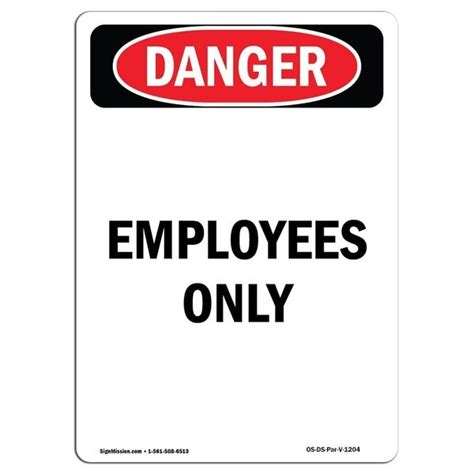 Signmission Safety Sign Osha Danger 7 Height Portrait Employees Only Portrait Os Ds D 57 V