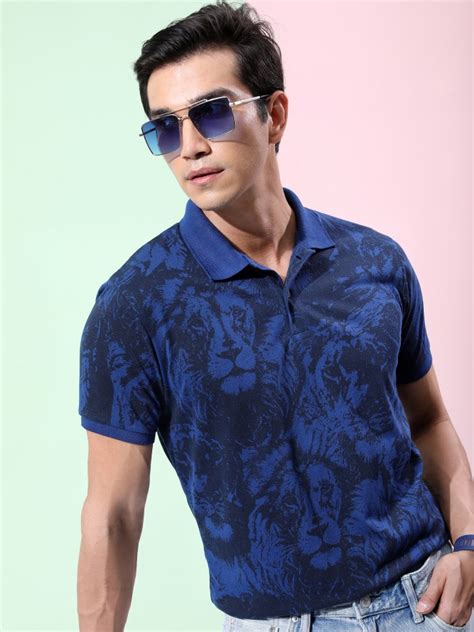 Buy Highlander Navy Printed Polo Collar T-shirt for Men Online at Rs ...