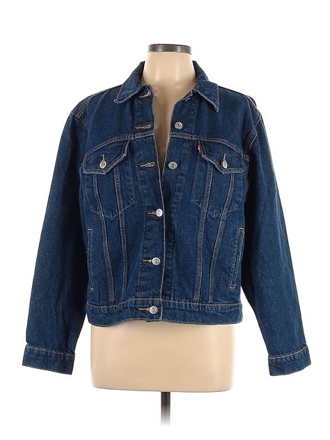 Levis 100 Cotton Solid Blue Denim Jacket Size L 59 Off Thredup