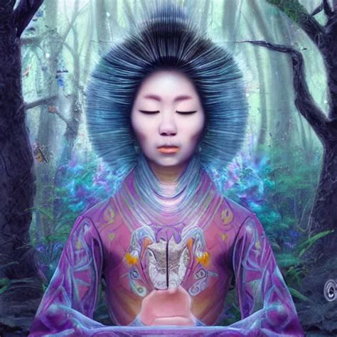 Meditating Shaman In Forest Artstation Realistic Stable Diffusion