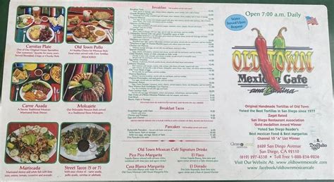 Online Menu of Old Town Mexican Cafe Restaurant, San Diego, California ...