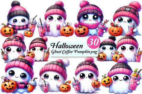 Cute Ghost Coffee Pumpkin Halloween Png Graphic By Designworld