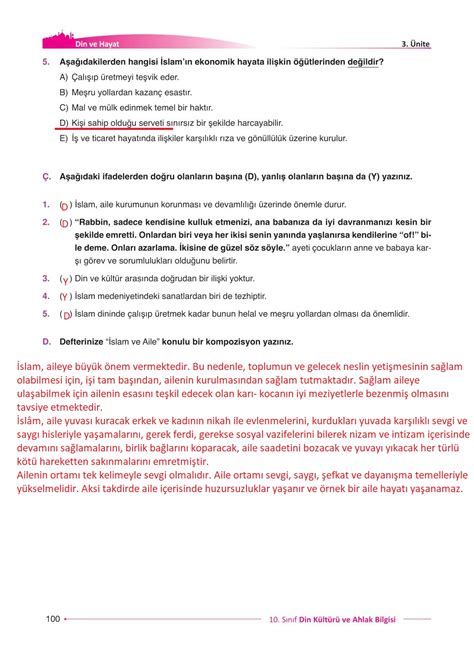 10 Sınıf Din Kültürü ve Ahlak Bilgisi Gezegen Yayıncılık Sayfa 100