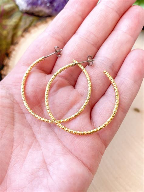 Textured Brass Hoop Earrings Boho Hoop Earrings Simple Hoop Earrings