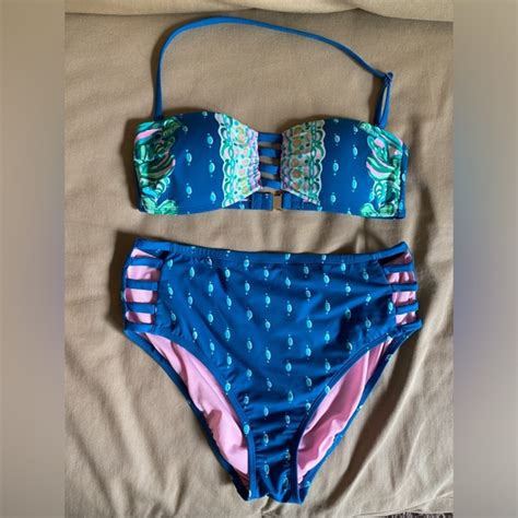 Lilly Pulitzer Swim Lilly Pulitzer Macaw Blue Rumy Bikini Bottom And Bari Bandeau Top Size