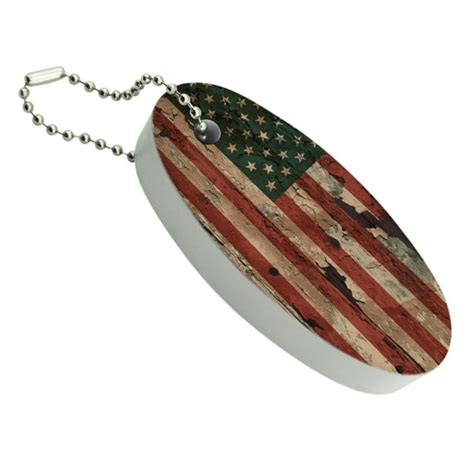 Rustic American Usa Flag Distressed Floating Keychain Oval Foam Fishing