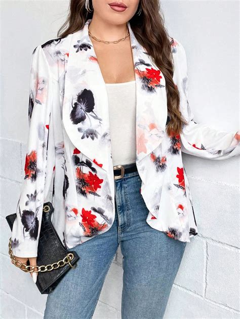 Shein Clasi Plus Floral Print Shawl Collar Open Front Blazer Shein Usa