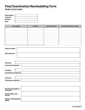 Fillable Online Marshall Final Exam Rescheduling Form Fax Email Print