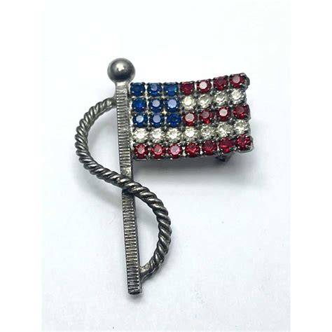 Vintage Vintage Usa Rhinestone American Flag Brooch P Gem