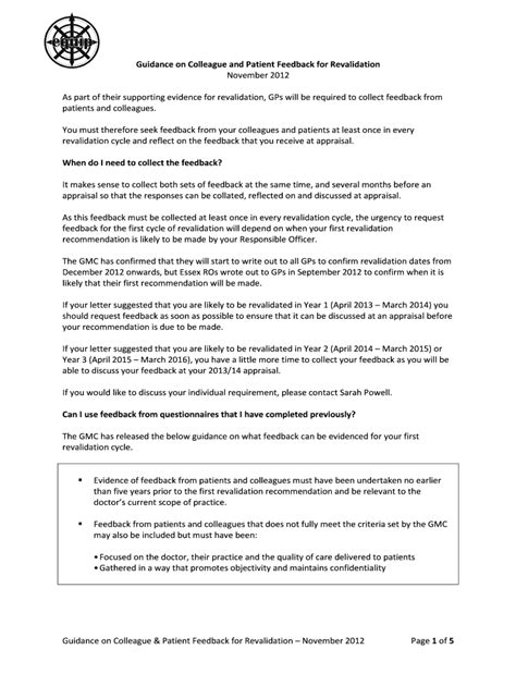 Fillable Online Guidance On Colleague And Patient Feedback For Revalidation Fax Email Print