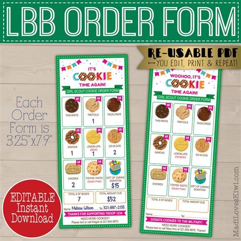 2022 LBB Girl Scout Order Form Printable Cookie Lineup Menu Etsy