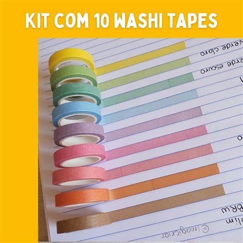 Kit 10 Washi Tapes Slim Fresh Colors BRW Shopee Brasil