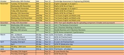 Exam Dates Information The Lakes School