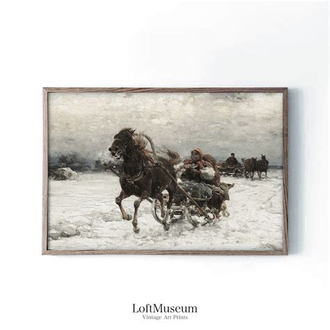 Vintage Winter Sleigh Ride Wall Art Country Christmas Holiday Decor Neutral Art Vintage Oil