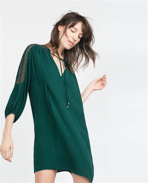 Zara Combined Guipure Dress In Green Emerald Lyst