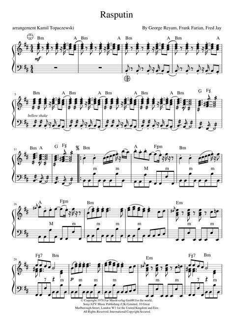 Rasputin Arr Kamil Topaczewski By Boney M Sheet Music For