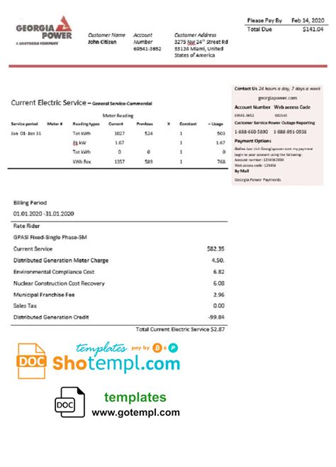 Usa Georgia Power Utility Bill Template In Word And Pdf Format Fully