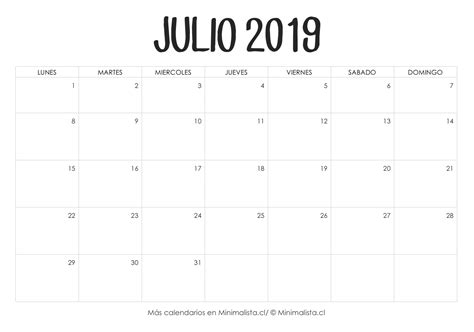 Calendarios 2019 Para Imprimir Minimalista