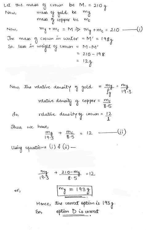 A Crown Made Of Gold And Copper Weights G In Air And G In Water