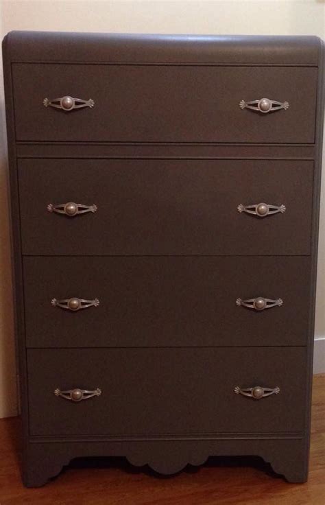 Solid Wood Vintage Waterfall Dresser Refinished In A Custom Grey