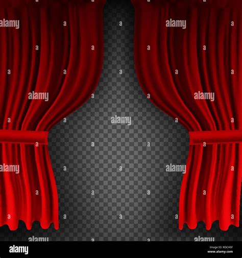 Realistic Colorful Red Velvet Curtain Folded On A Transparent