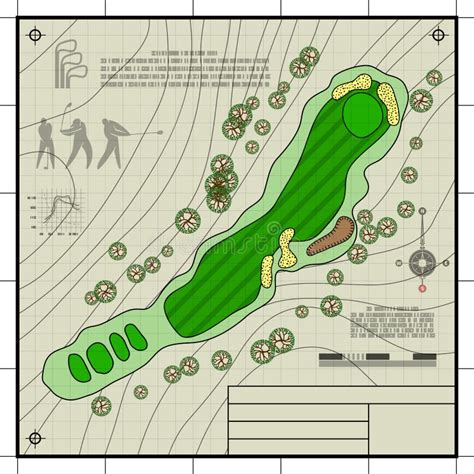 Golf Course Layout Blueprint Drawing Stock Vector Illustration Of