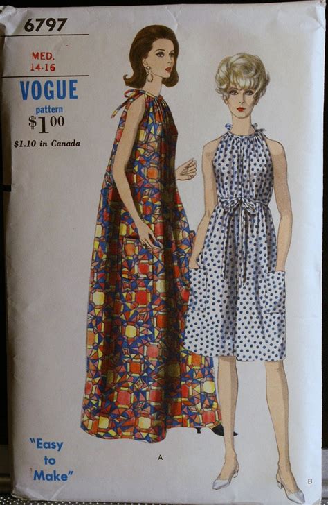 Vogue 6797 Vintage 60s Sewing Pattern Misses Dress Or Muu Muu