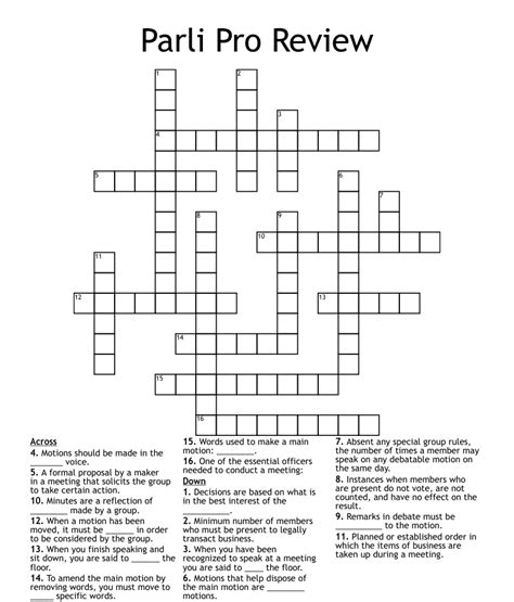 Parli Pro Review Crossword Wordmint