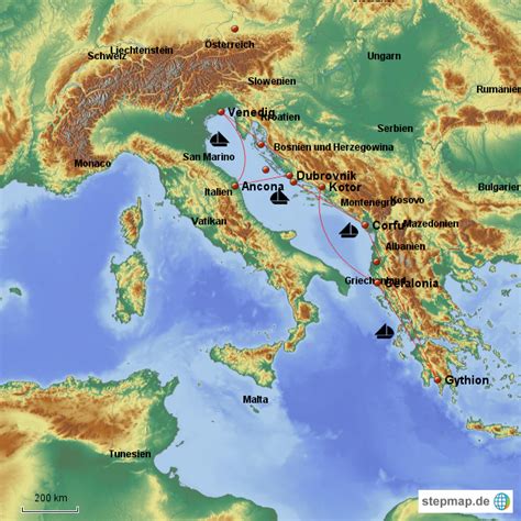 StepMap Kreuzfahrt östliches Mittelmeer Landkarte für Deutschland