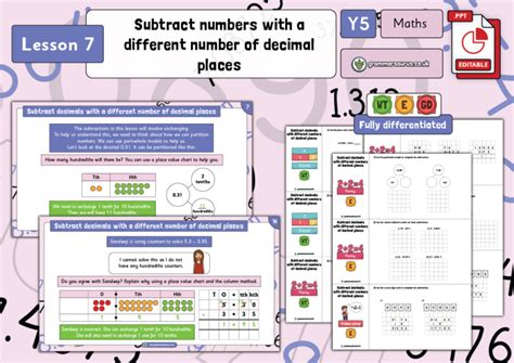 Year 5 Decimals Part 2 Subtract Numbers With A Different Number Of Decimal Places Lesson 7