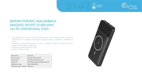 Power Bank Gyrux W25PD 10 000 MAH Carga Rápida 20W Carga Inalámbrica