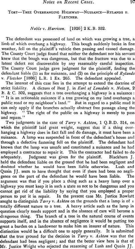 Tort—tree Overhanging Highway—nuisance—rylands V Fletcher The