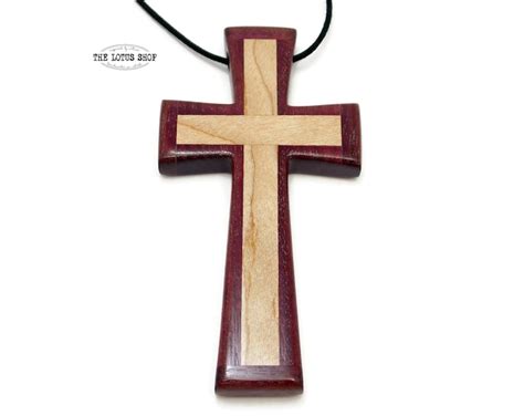 Large Carved Wooden Cross Necklace Extra Large Cross Pendant Handmade