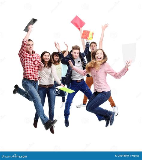 Group Of Happy Young People Jumping Stock Photo Image Of Cool