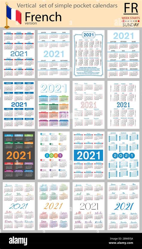 French Vertical Set Of Pocket Calendars For 2021 Two Thousand Twenty